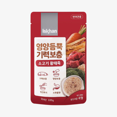 이즈칸 독 영양듬뿍 기력보충 소고기 황태죽 100g